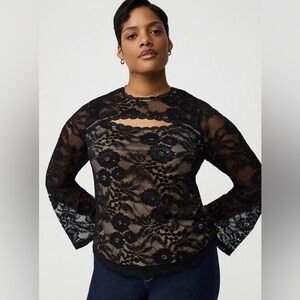NWT torrid Black Floral Lace Long Sleeve Cutout Blouse